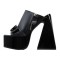 Peep Toe Chunky Heels Side Zipper Platforms Mules Slippers Sandals - Black