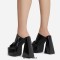 Peep Toe Chunky Heels Side Zipper Platforms Mules Slippers Sandals - Black