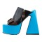Peep Toe Chunky Heels Side Zipper Platforms Mules Slippers Sandals - Blue