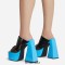 Peep Toe Chunky Heels Side Zipper Platforms Mules Slippers Sandals - Blue