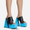 Peep Toe Chunky Heels Side Zipper Platforms Mules Slippers Sandals - Blue