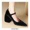 Pointed Toe Chunky Heels Suede Mary Janes Pumps - Black