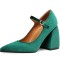 Pointed Toe Chunky Heels Suede Mary Janes Pumps - Green