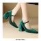 Pointed Toe Chunky Heels Suede Mary Janes Pumps - Green