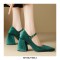 Pointed Toe Chunky Heels Suede Mary Janes Pumps - Green
