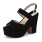 Peep Toe Platforms Chunky Heels Suede Summer Sandals Pumps - Black