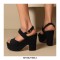 Peep Toe Platforms Chunky Heels Suede Summer Sandals Pumps - Black