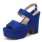 Peep Toe Platforms Chunky Heels Suede Summer Sandals Pumps - Blue