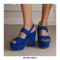 Peep Toe Platforms Chunky Heels Suede Summer Sandals Pumps - Blue