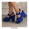 Peep Toe Platforms Chunky Heels Suede Summer Sandals Pumps - Blue