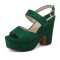 Peep Toe Platforms Chunky Heels Suede Summer Sandals Pumps - Green