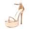 Peep Toe Stiletto Heels Ankle Buckle Straps Rhinestones Platforms Sandals - Gold Patent