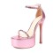 Peep Toe Stiletto Heels Ankle Buckle Straps Rhinestones Platforms Sandals - Pink Patent