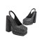 Square Toe Chunky Heels Sequin Back Straps Platforms Pumps - Black