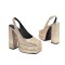 Square Toe Chunky Heels Sequin Back Straps Platforms Pumps - Gold