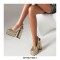 Square Toe Chunky Heels Sequin Back Straps Platforms Pumps - Gold