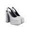 Square Toe Chunky Heels Sequin Back Straps Platforms Pumps - Silver
