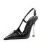 Pointed Toe Cross-tied Lace Up Curved Stiletto Heels Back Straps Pumps - Black