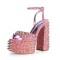 Peep Toe Chunky Heels Ankle Straps Rivet Decorated Bling Platforms Pumps - Pink