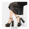 Peep Toe Chunky Heels Ankle Straps Gold Rivet Decorated Platforms Pumps - Black
