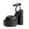 Peep Toe Chunky Heels Ankle Straps Gold Rivet Decorated Platforms Pumps - Black