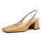 Square Toe Medium Designed Chunky Heels Slingback Sandals Pumps - Apricot