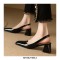Square Toe Medium Designed Chunky Heels Slingback Sandals Pumps - Black