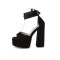 Peep Toe Chunky Heels Ribbon Lace Up Straps Platforms Pumps - Black