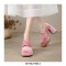 Round Toe Chunky Heels Butterfly Ribbon Knot Casual Loafers Pumps - Pink