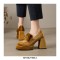 Round Toe Chunky Heels Butterfly Ribbon Knot Casual Loafers Pumps - Yellow