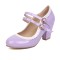 Round Toe Chunky Heels Lolita Vintage Mary Janes Double Straps Platforms Pumps - Lavender