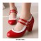 Round Toe Chunky Heels Lolita Vintage Mary Janes Double Straps Platforms Pumps - Red