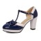 Round Toe Cute Bow-tied Chunky Heels Lolita T Straps Dorsay Platforms Pumps - Blue