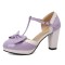 Round Toe Cute Bow-tied Chunky Heels Lolita T Straps Dorsay Platforms Pumps - Lavender