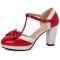 Round Toe Cute Bow-tied Chunky Heels Lolita T Straps Dorsay Platforms Pumps - Red