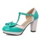 Round Toe Cute Bow-tied Chunky Heels Lolita T Straps Dorsay Platforms Pumps - Sky Blue