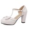 Round Toe Cute Bow-tied Chunky Heels Lolita T Straps Dorsay Platforms Pumps - White