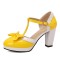 Round Toe Cute Bow-tied Chunky Heels Lolita T Straps Dorsay Platforms Pumps - Yellow