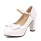 Round Toe Cute Bow-tied Chunky Heels Lolita Vintage Mary Janes Platforms Pumps - White