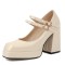 Square Toe Mary Janes Beads Chunky Heels Platforms Pumps - Apricot