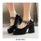 Square Toe Mary Janes Beads Chunky Heels Platforms Pumps - Red
