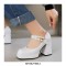 Square Toe Mary Janes Beads Chunky Heels Platforms Pumps - Red