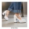 Square Toe Mary Janes Beads Chunky Heels Platforms Pumps - White
