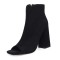 Peep Toe Chunky Heels Side Zipper Breathable Summer Boots - Black Flock
