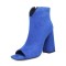 Peep Toe Chunky Heels Side Zipper Breathable Summer Boots - Blue Flock