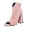 Peep Toe Chunky Heels Side Zipper Breathable Summer Boots - Pink Flock