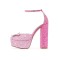 Round Toe Chunky Heels Glitter Rhinestones Ankle Straps Platforms Dorsay Barbie Pumps - Rose Red