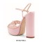 Peep Toe Chunky Heels Butterfly Rhinestones Ankle Straps Platforms Pumps - Pink