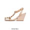 Open Toe T Straps Half Wedges Heels Rhinestones Summer Roman Greek Sandals - Apricot Tan