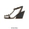 Open Toe T Straps Half Wedges Heels Rhinestones Summer Roman Greek Sandals - Apricot Tan